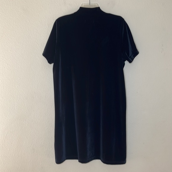 Madewell Black Velvet Mock Neck Short Sleeve Stretch Dress Size Large - Picture 4 of 6